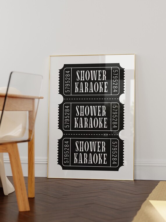 Trendy Bathroom Print Shower Karaoke Ticket Wall Art Neutral Poster