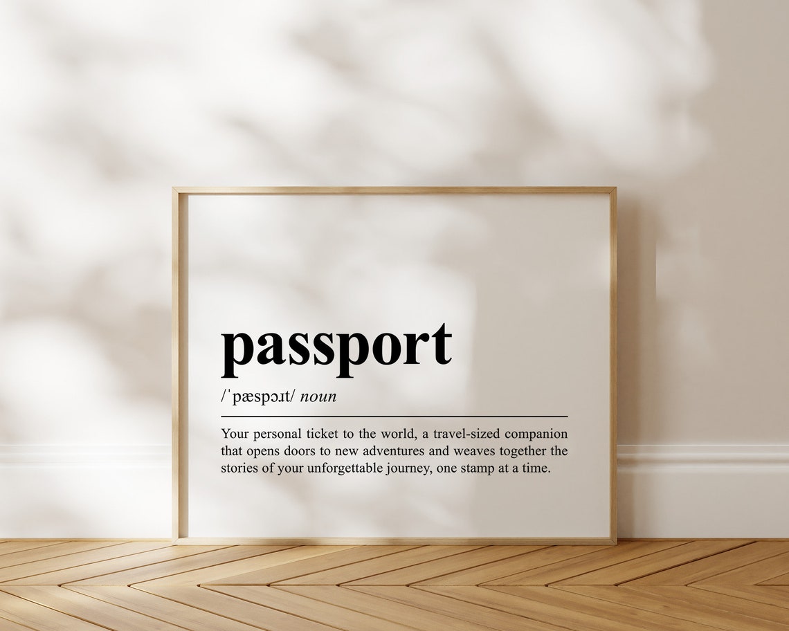 Passport Definition Dictionary Style Travel Quote Typography Poster