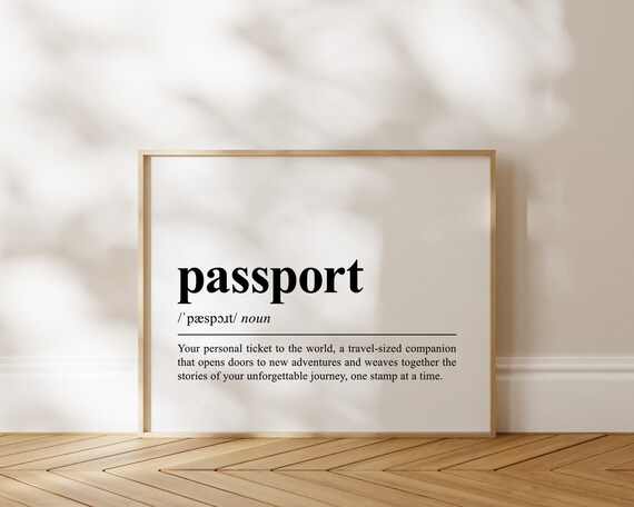 Passport Definition Dictionary Style Travel Quote Typography Poster