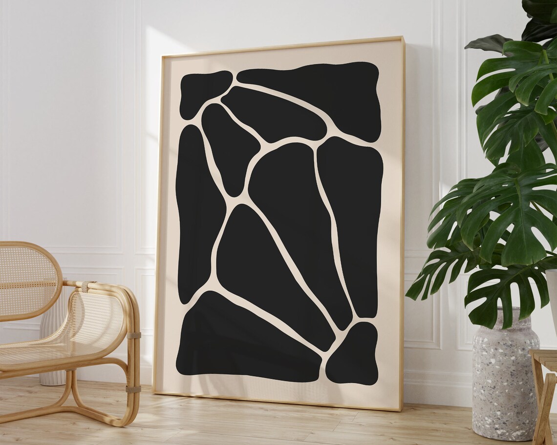 Abstract Black Organic Shapes Beige Neutral Modern Scandinavian Art Poster - Image 3