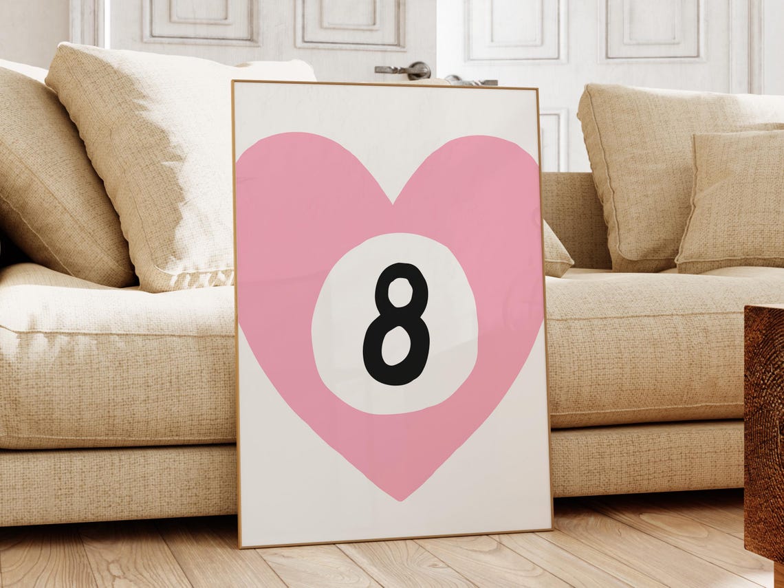 Pink Heart Eight Ball Lucky Retro Pool Hall Game Room Poster - Image 3