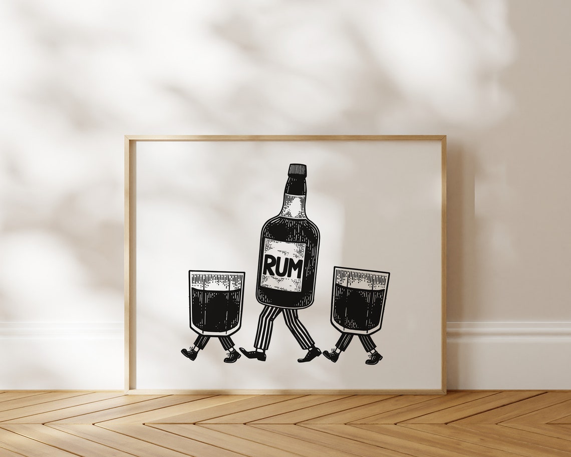 Walking Rum Bottle Vintage Funny Bar Cart Illustration Poster - Image 3