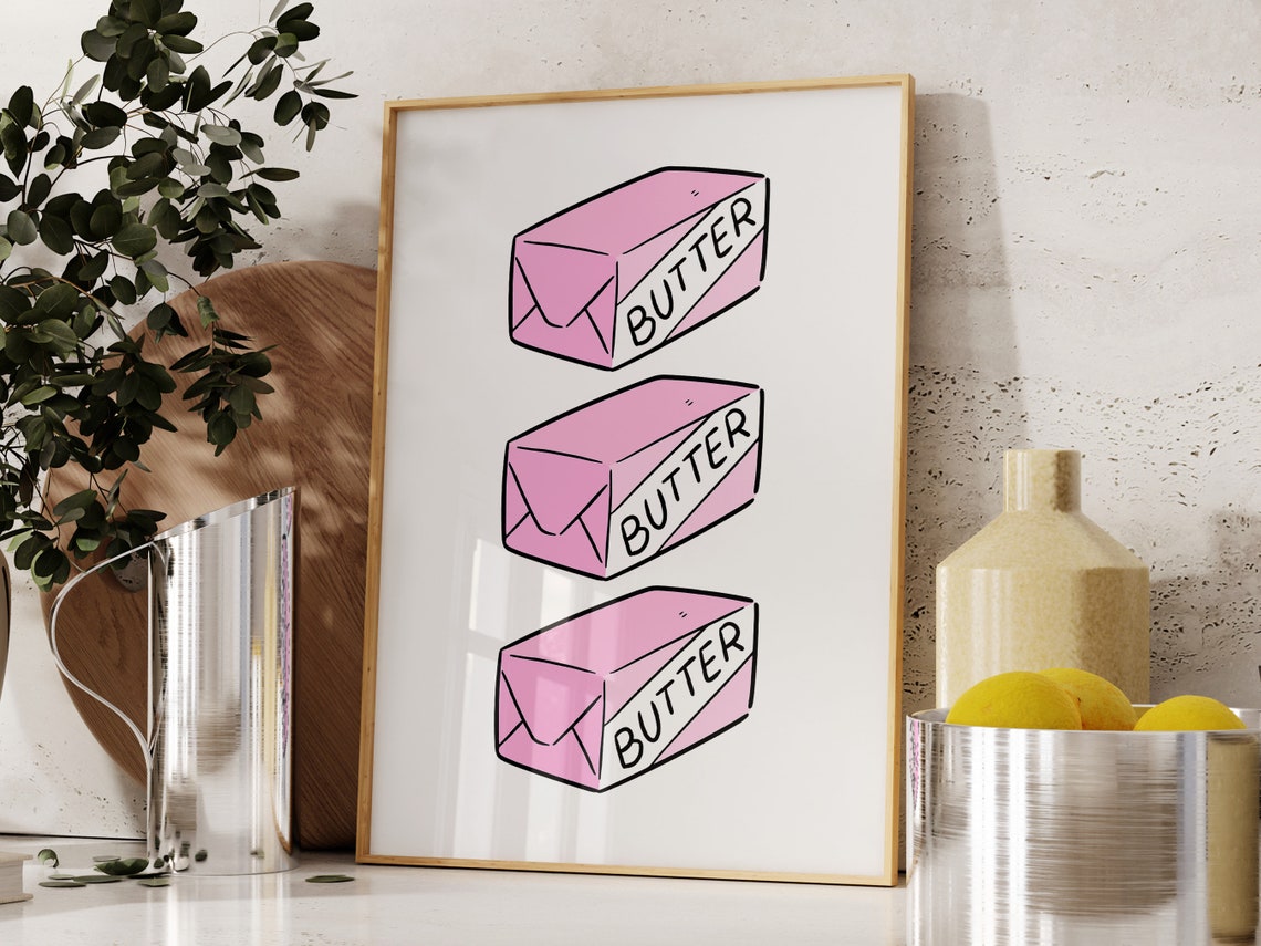 Baking Wall Art Butter Art Print Cute Baking Gift Baking Lover Print Aesthetic Pink Kitchen Wall Decor Gift For Baker