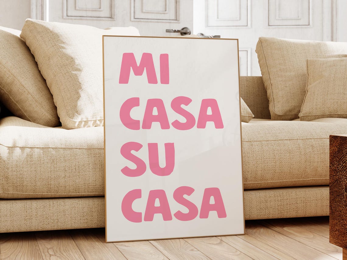 Mi Casa Su Casa Pink Spanish Welcome Bubble Word Art Home Poster