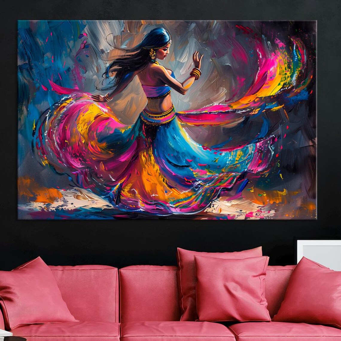 Indian Dance Woman Modern Art Print, Living Room Decor