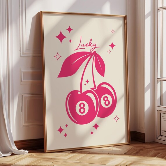 Lucky 8 Ball Poster Modern Trendy Wall Art Retro Trendy Aesthetic Print Trendy Wall Art Funny Art Magenta Wall Art