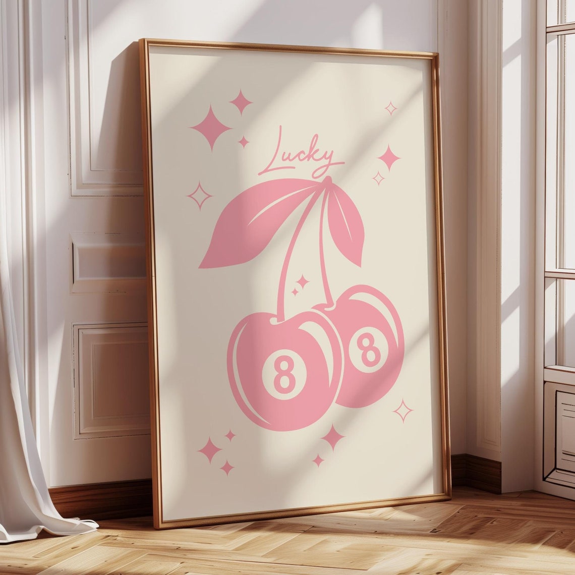 Lucky Pink 8 Ball Cherries Sparkly Girly Room Wall Decor Poster