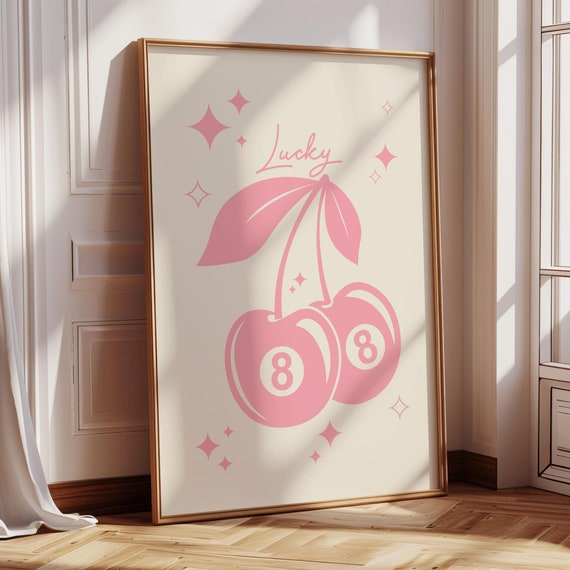Lucky 8 Ball Cherry Poster Modern Trendy Wall Art Retro Trendy Aesthetic Print Trendy Wall Art Funny Art Pink Wall Art