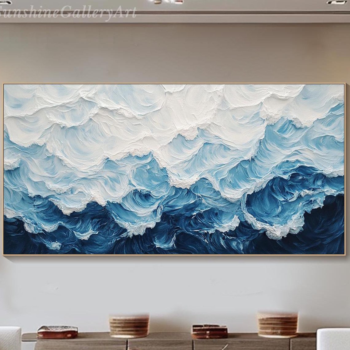 Swirling Blue And White Cloud Waves Abstract Ocean Sky Poster
