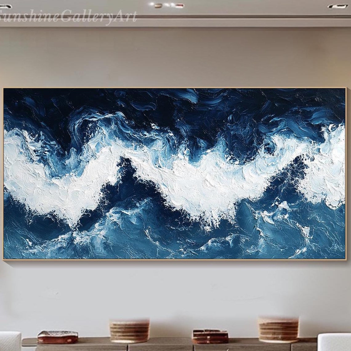 Dramatic Deep Blue Ocean Wave White Foam Abstract Art Poster