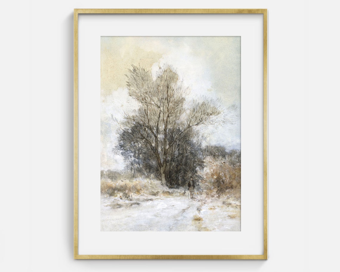 Snowy Winter Landscape Bare Trees Path Vintage Painting Art Poster - Image 2