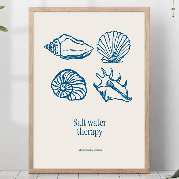 Salt Water Therapy Poster Inspirational Wall Art Print Motivational Positive Typography Kitchen Decor Framed Posters La Dolce Vita Canvas