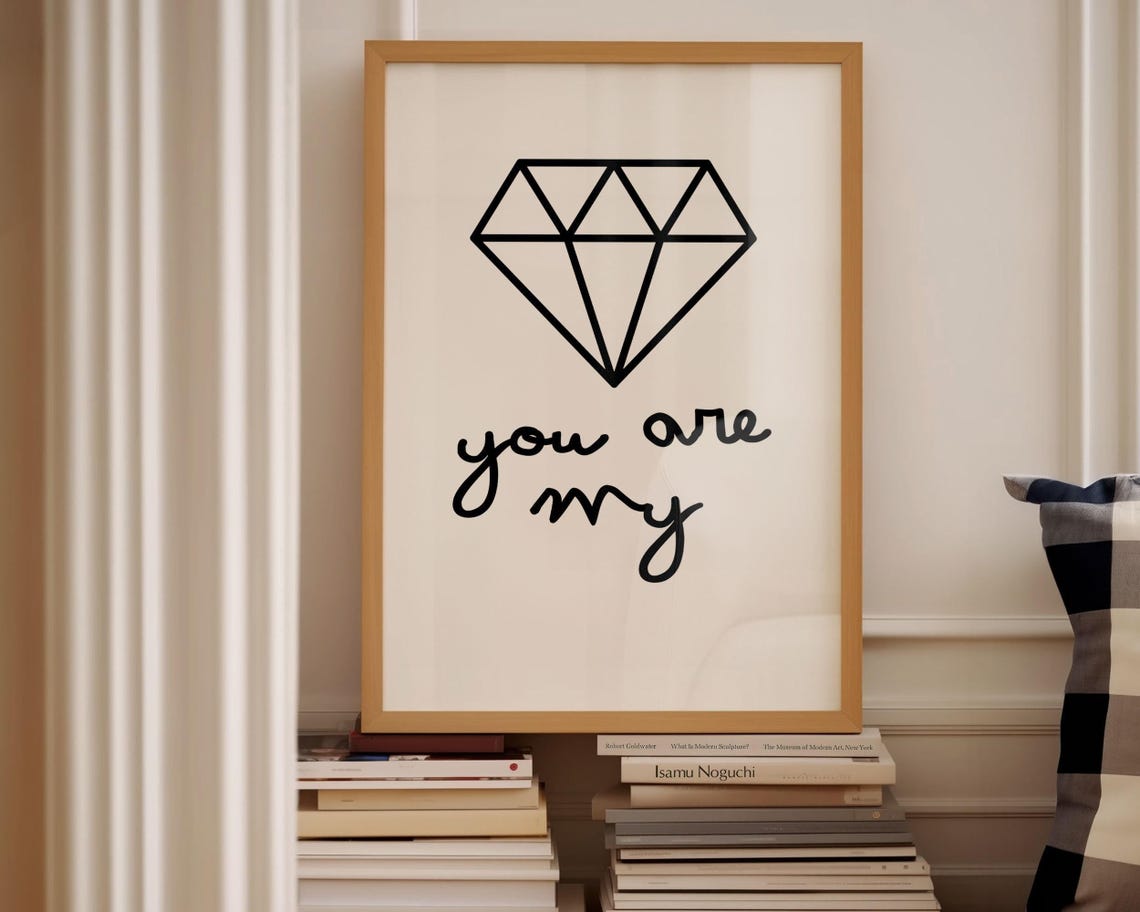 You Are My Diamond Line Art Geometric Minimalist Quote Poster - Image 2