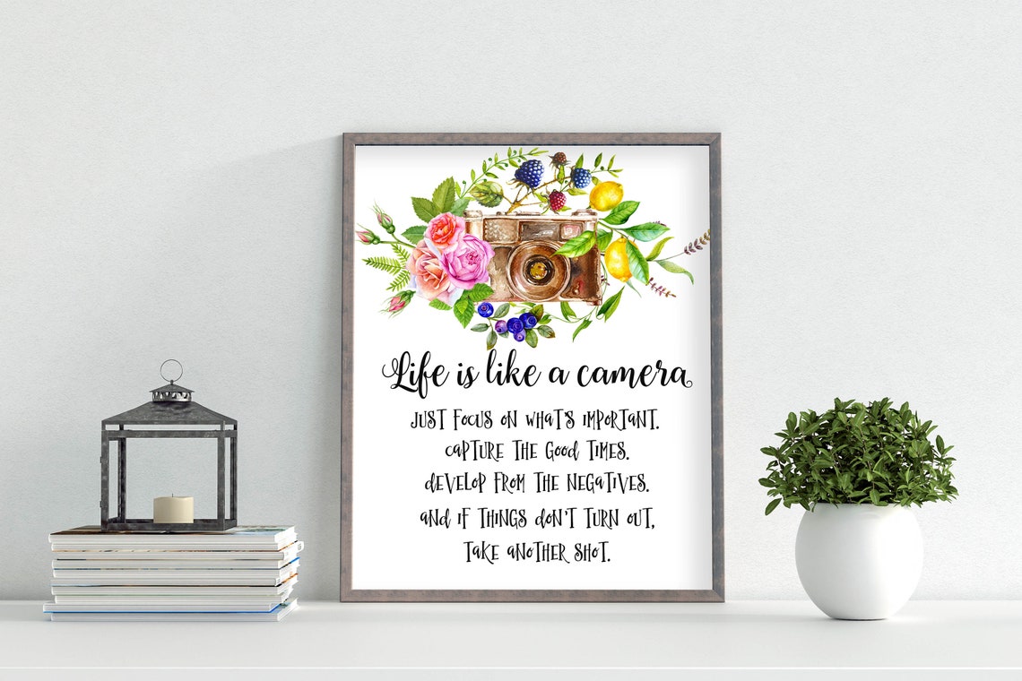 Life Is Like a Camera Inspirational Quote Vintage Camera Floral Poster - Image 3