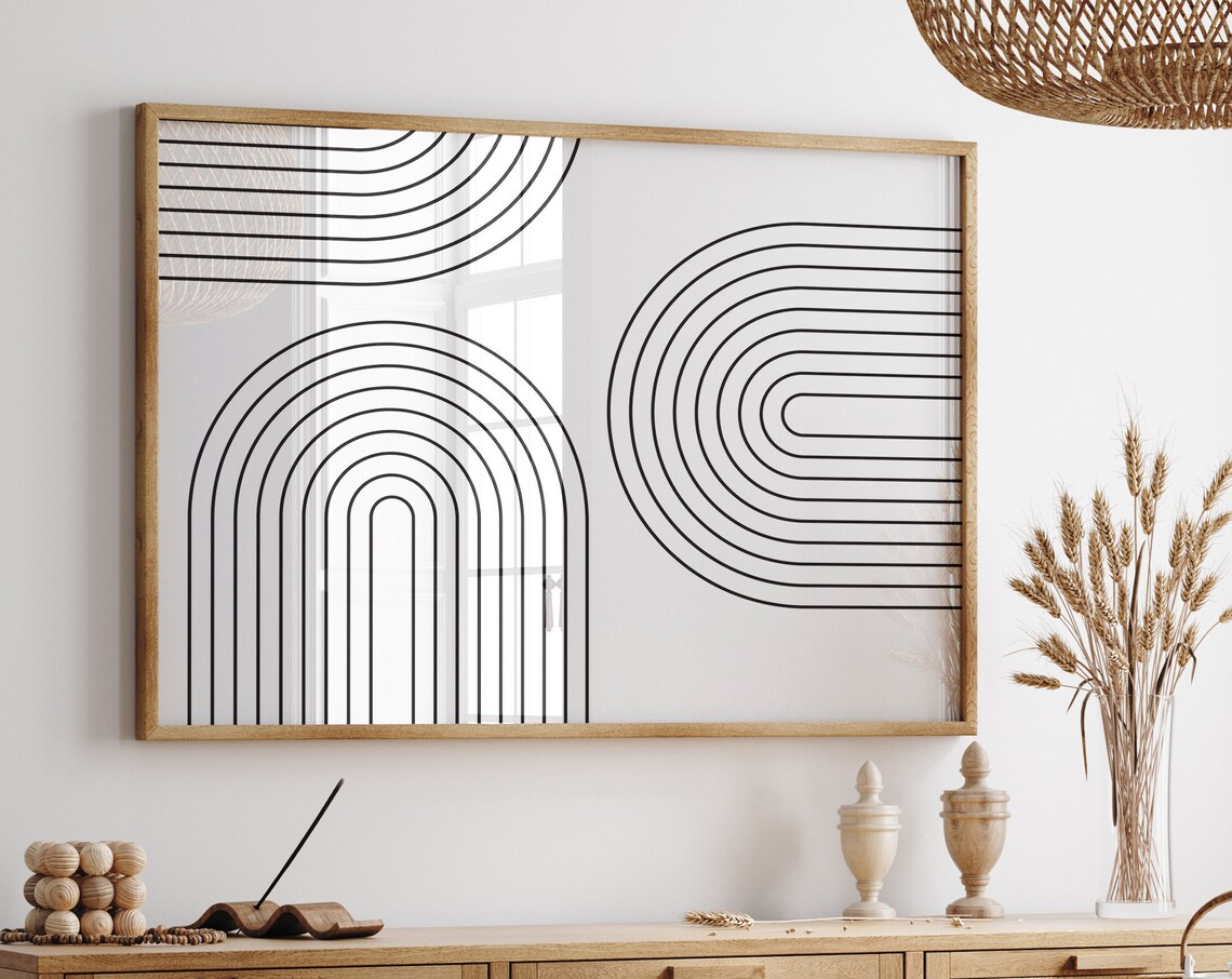 Black and White Minimalist Line Art Arches Boho Modern Poster