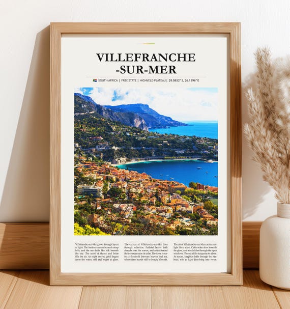 Villefranchesurmer France Wall Art Poster Vintage Travel Print Riviera Decor Gift For Mediterranean Homes