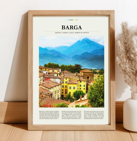 Barga Tuscany Travel Poster Italian Countryside Wall Art Vintage Village Landscape Print Home Decor