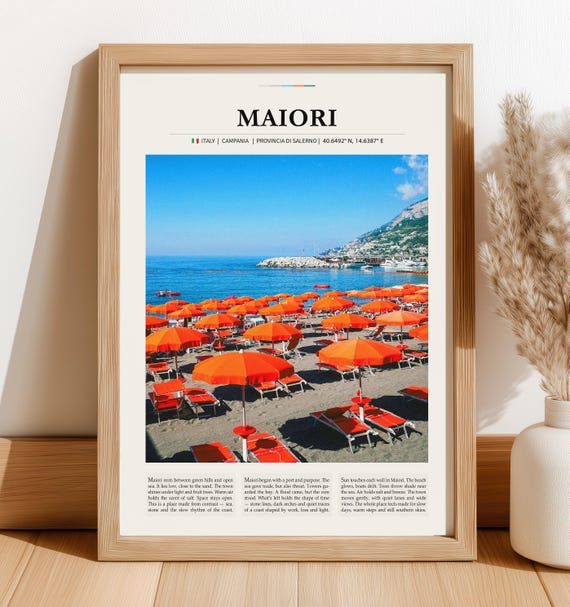 Maiori Italy Poster Amalfi Coast Wall Art Print Vintage Italian Seaside Decor Coastal Travel
