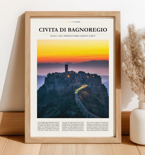 Civita Di Bagnoregio Italy Poster Hilltop Cliff Village Travel Art Vintage Italian Landscape Decor Instant