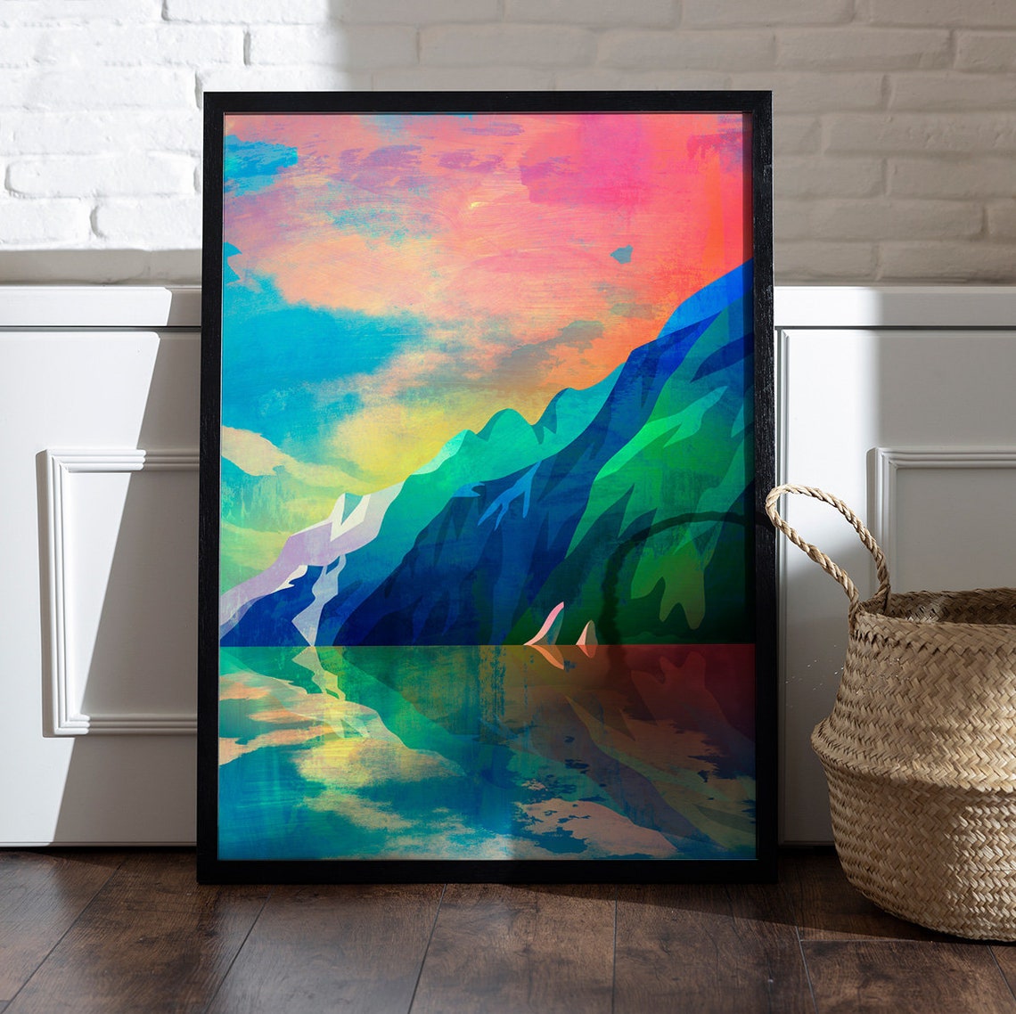 Sunset Lake Reflection with Colorful Mountains Landscape Poster - Image 4