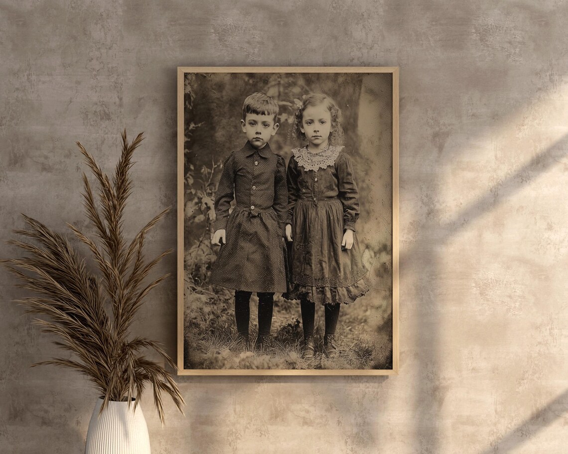 Sepia Vintage Children Portrait, Antique Photo