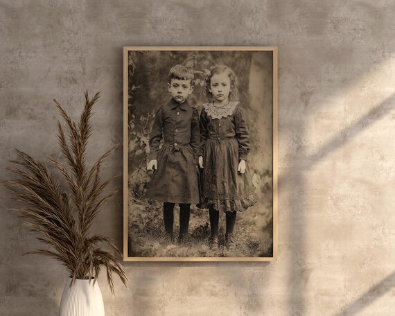 Sepia Vintage Children Portrait, Antique Photo