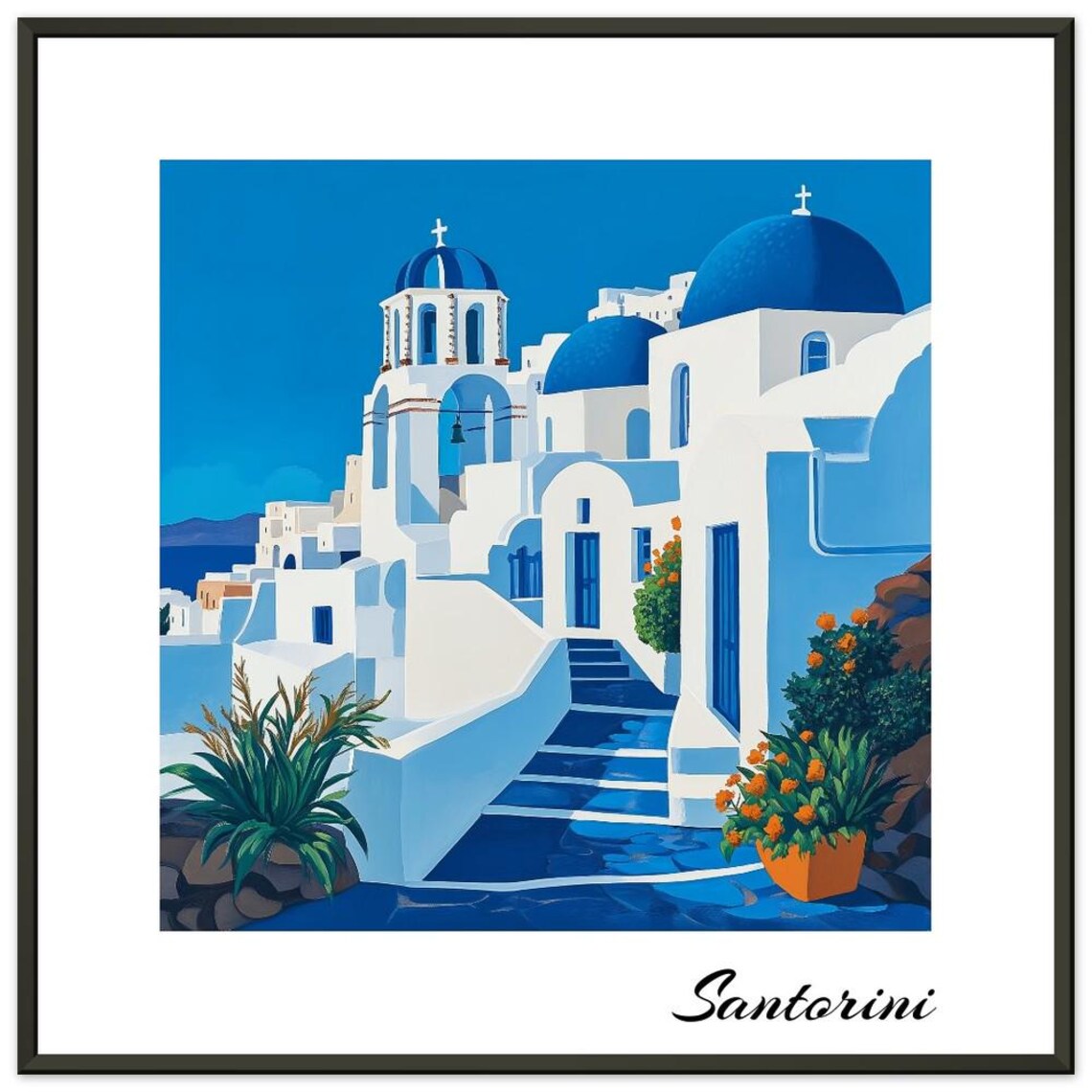 Santorini Greece Blue Domes White Village Sunny Travel Art Poster - Image 3