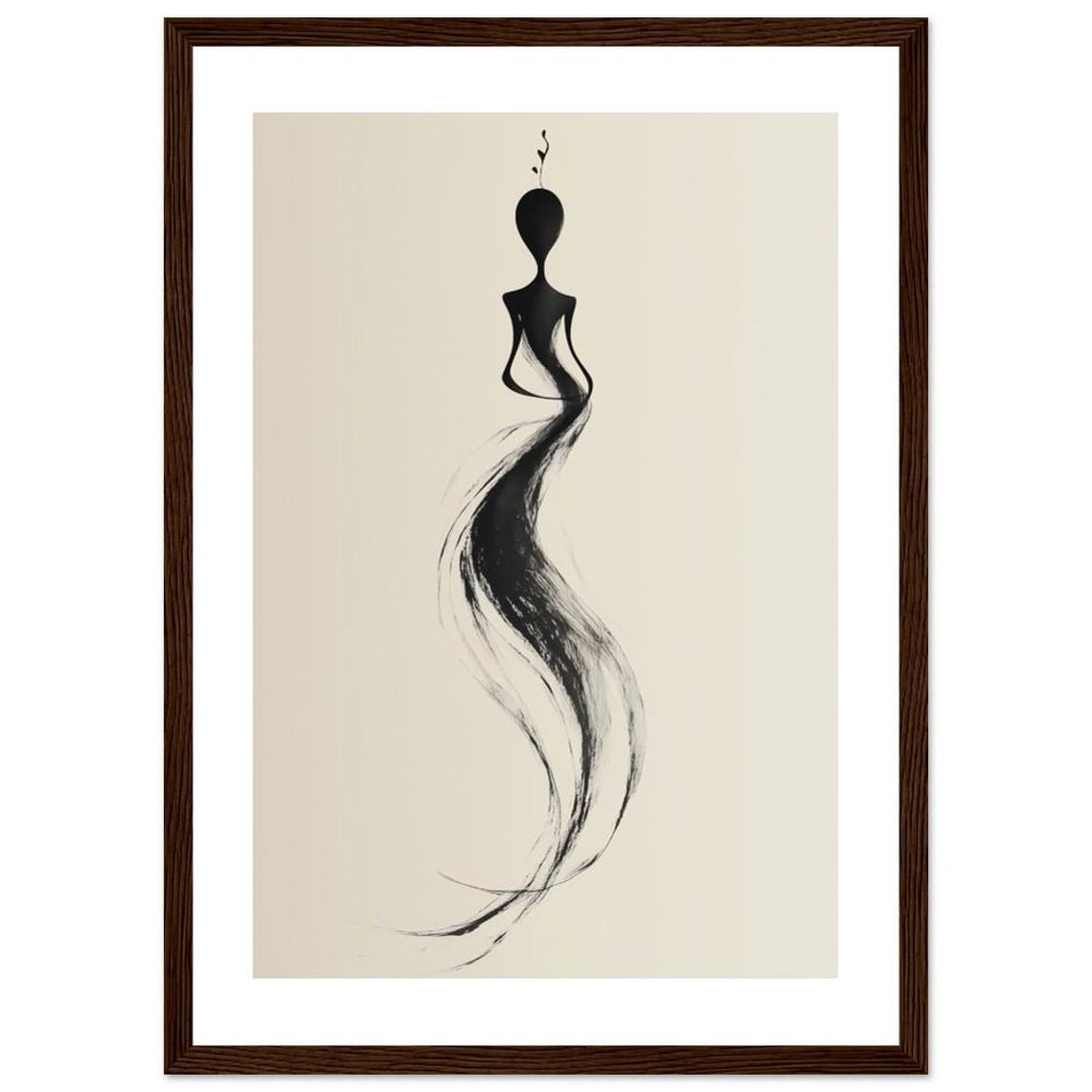 Abstract Black Ink Flowing Figure Meditative Modern Art Print - Image 3