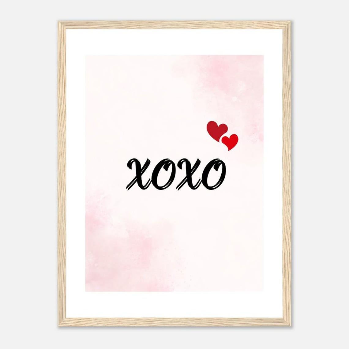 XOXO Script Red Hearts Pink Watercolor Playful Minimalist Wall Art - Image 2