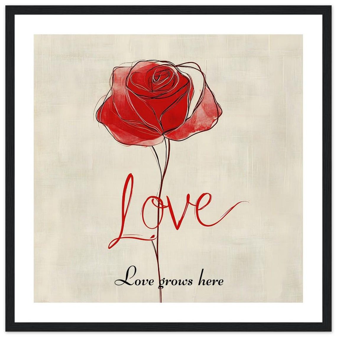 Red Rose Love Script Minimalist Romantic Line Art Wall Print - Image 2