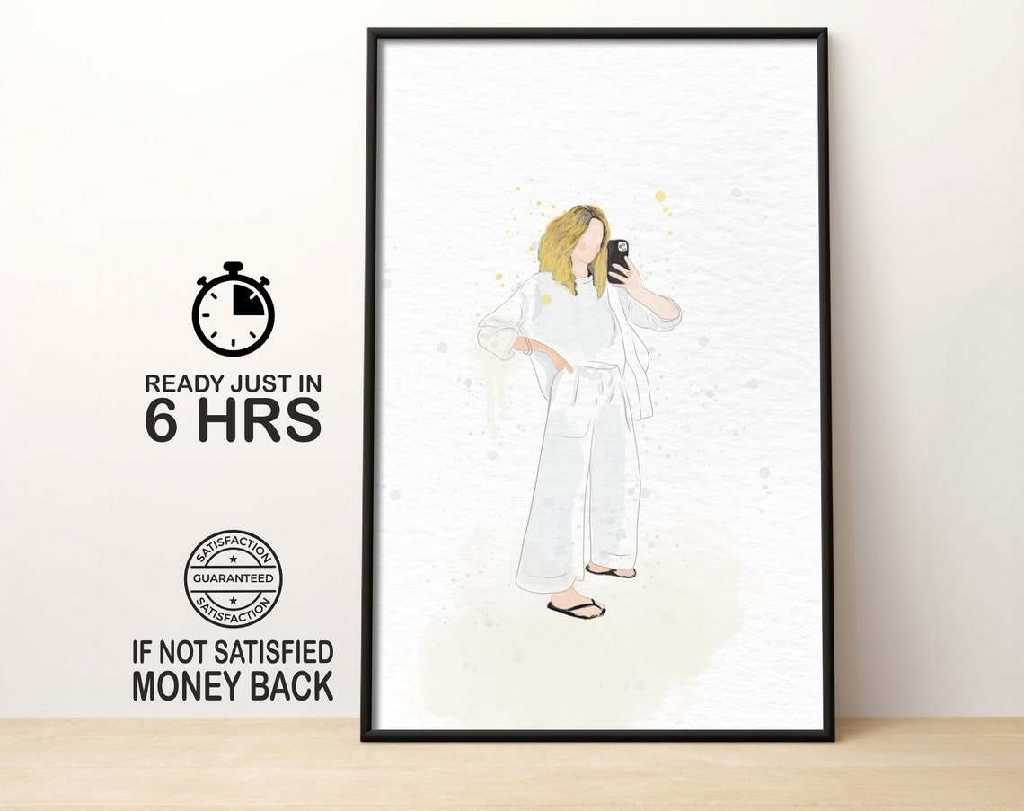 Custom Watercolor Faceless Selfie Portrait Woman in White Poster