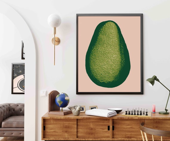 Avocado Minimalistic Wall Art Colourful And Modern Large Format Kitchen Art Food Art Retro Pink And Green