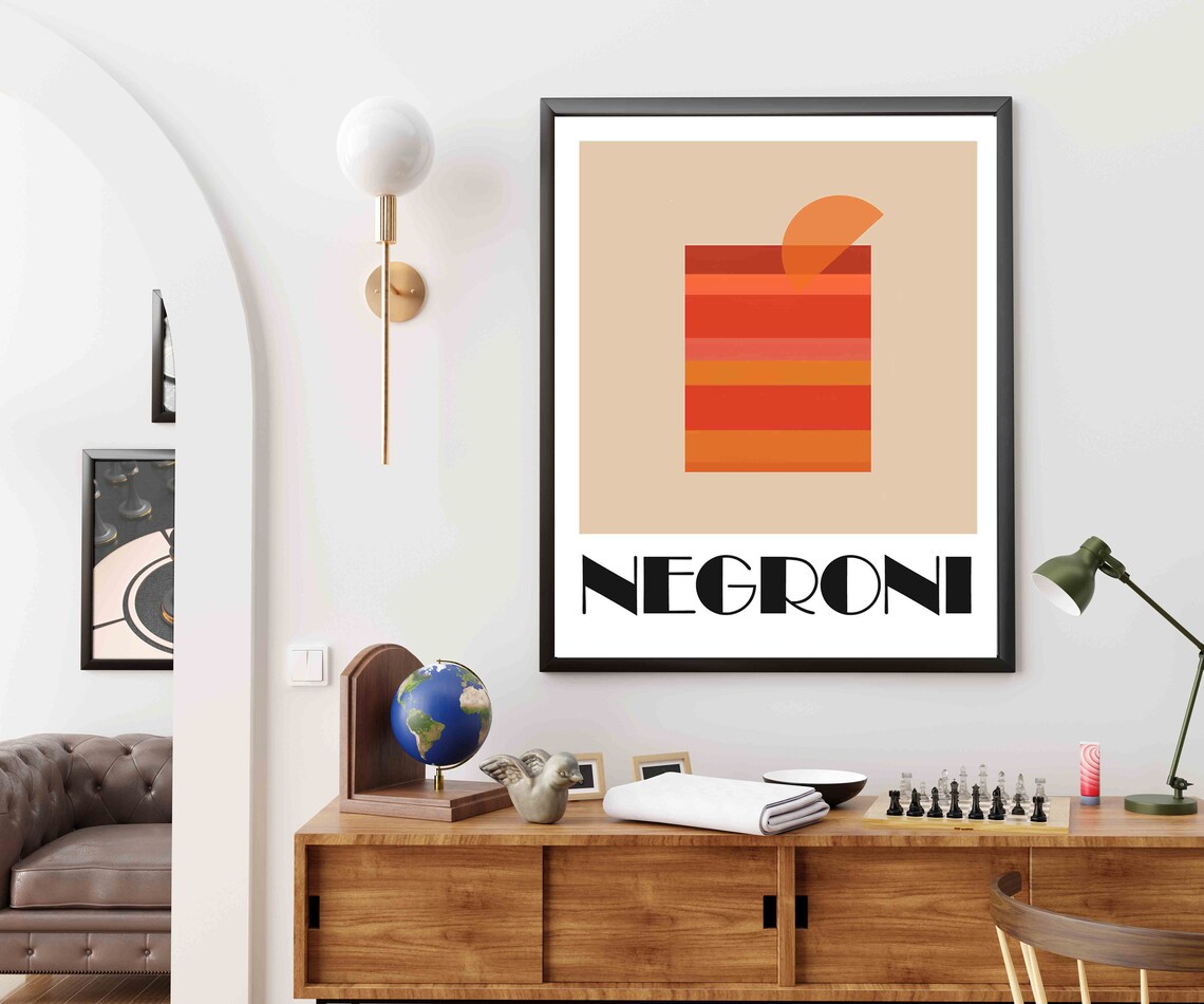 Negroni Minimalist Orange Stripes Retro Cocktail Bar Design Poster