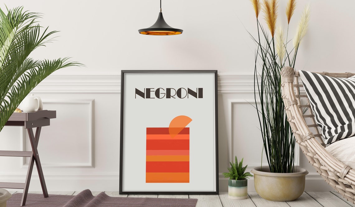Negroni Retro Minimalist Orange Slice Cocktail Bar Design Poster