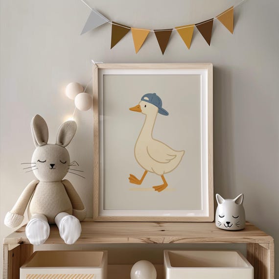 Goose Nursery Wall Art With Hat Decor Modern Animal Print Kids Bedroom Playful Poster