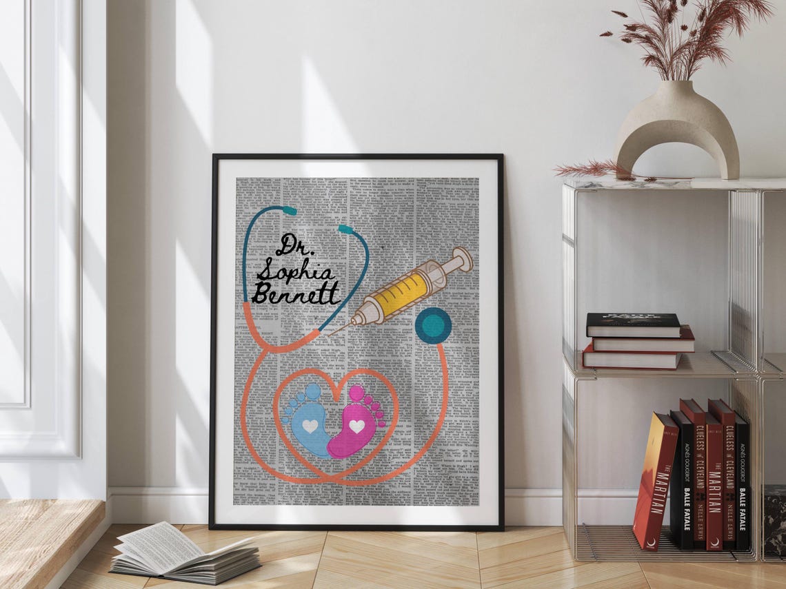 Personalized Pediatric Doctor Name Stethoscope Baby Feet Poster - Image 4