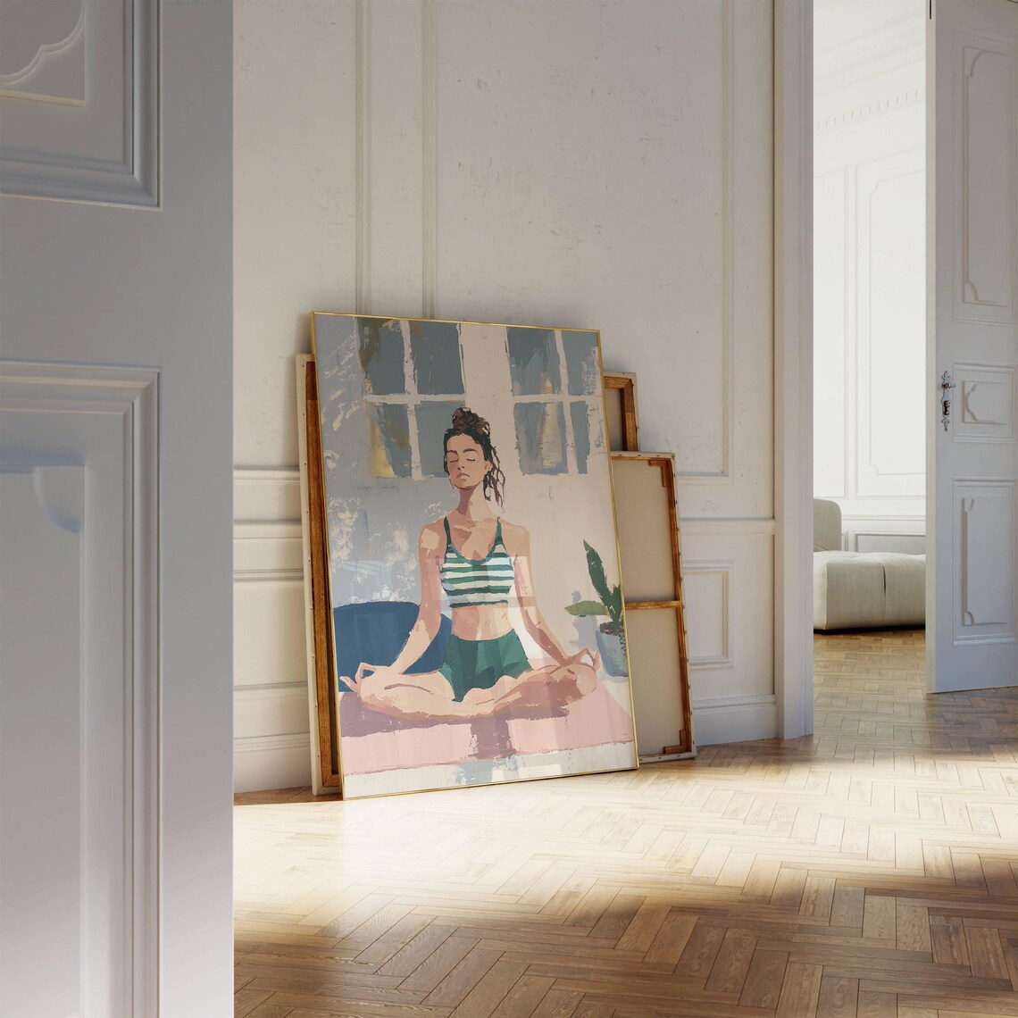 Woman Meditating in Yoga Pose by Window Wellness Room Art Poster - Image 3