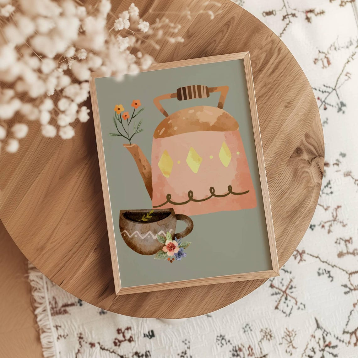 Cozy Kettle And Tea Cup Watercolor Kitchen Wall Decor Poster - Image 2