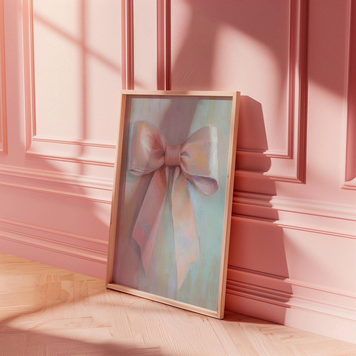 Pink Satin Ribbon Bow Watercolor Coquette Nursery Girl Room Art Poster - Image 2