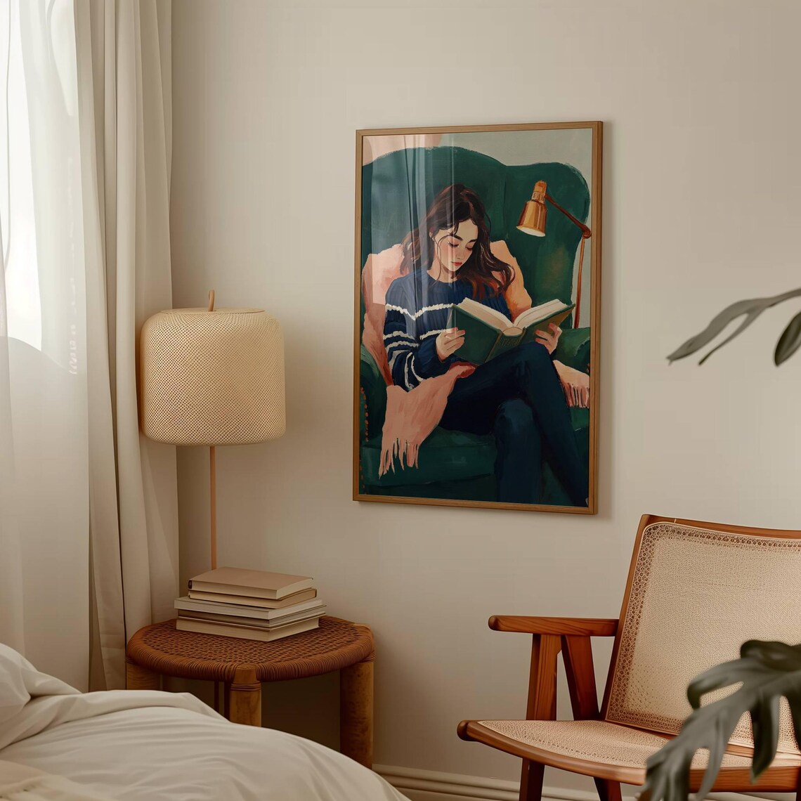 Modern Reading Woman, Minimalist Striped Art Print - Image 3