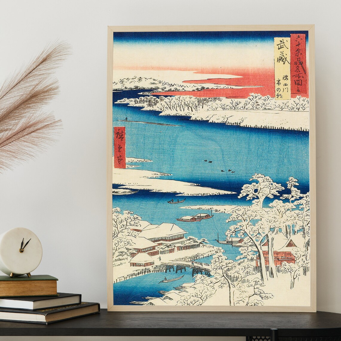 Utagawa Hiroshige Snowy River Winter Dawn Boats Woodblock Art Poster - Image 2