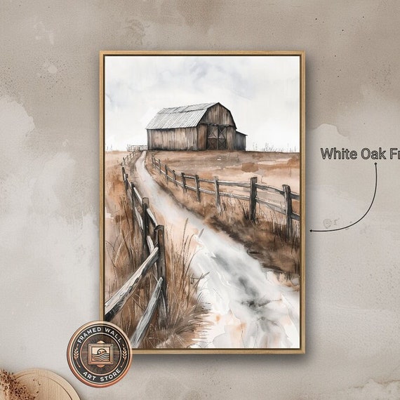 Farmhouse Framed Print Rural Landscape Wall Art Wooden Barn And Fence Painting Print Farm Of Life Rustic Decor Ready To Hang