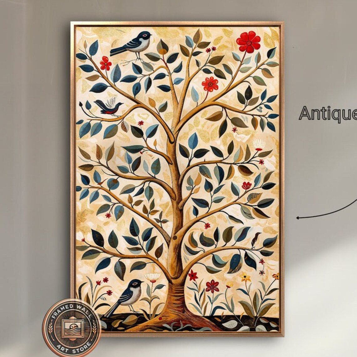 Abstract Tree Of Life With Birds And Flowers Art Print