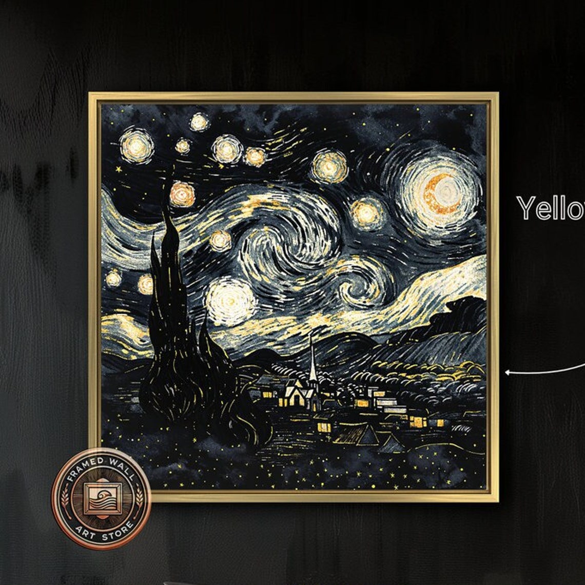 Starry Night Swirling Sky Village Van Gogh Style Dreamy Art Poster
