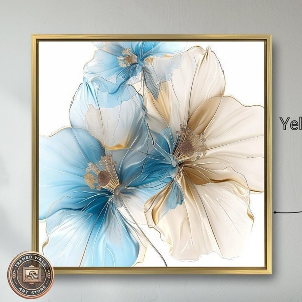Abstract Blue Beige Blooms Translucent Petals Modern Floral Art Poster