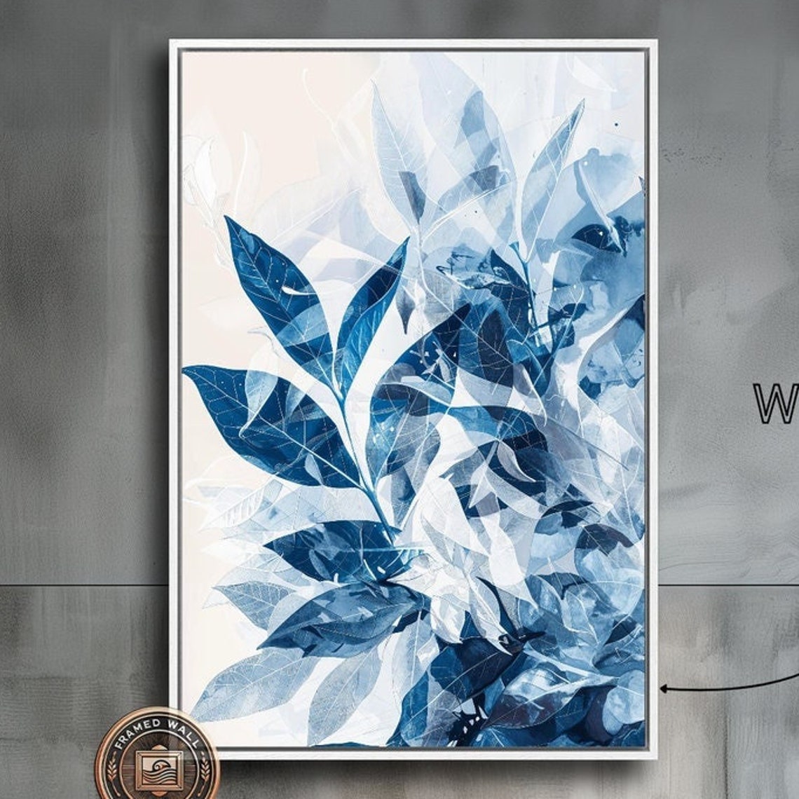 Blue Abstract Foliage Leaves Watercolor Modern Botanical Art Poster