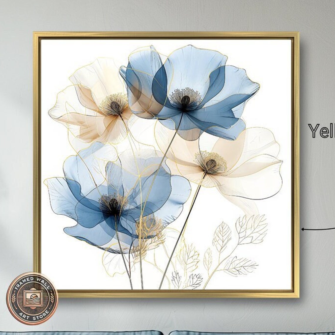 Translucent Blue Beige Flowers Abstract Petals Minimal Art Poster