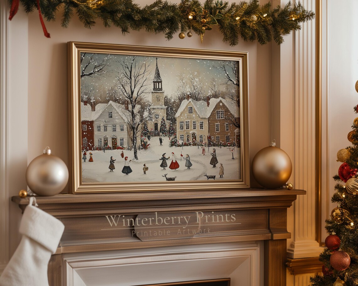 Vintage Christmas Town Christmas Village Art Print
