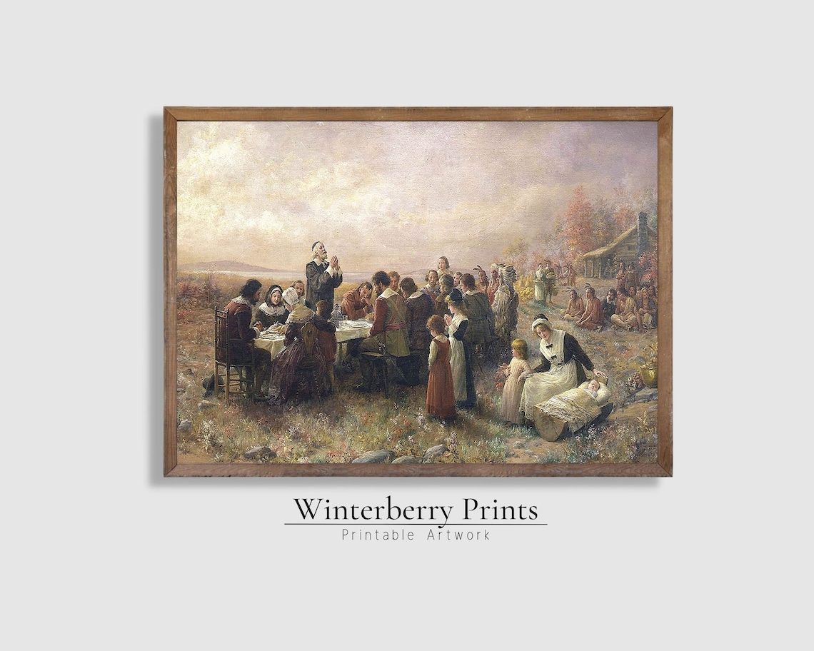 1st Thanksgiving Painting Vintage Religious Art Print