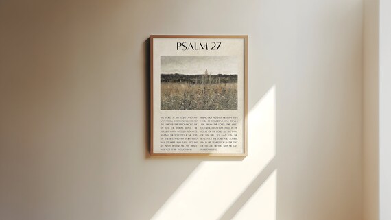 Psalm 27 Bible Verse Meadow Wildflowers Vintage Christian Scripture Art Print